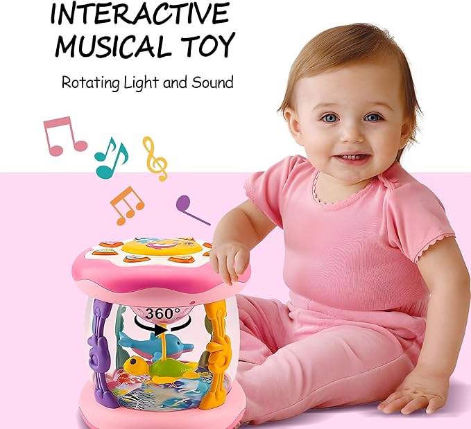 Baby Girl Toys 12 Months, Musical Rotating Light Up Infant Toys Tummy Time for Infant 12-18 Months, Crawling Learning Toys Birthday Gifts for Baby 1 2 3 Years Old