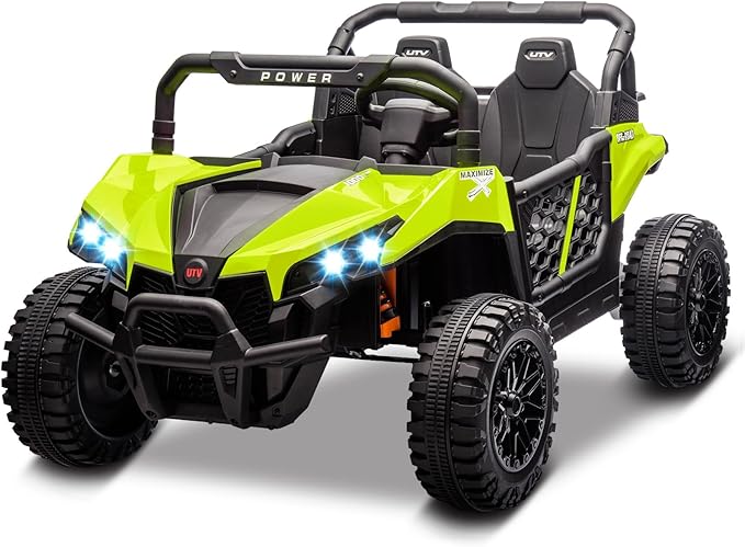 24V 2 Seater Ride On Car Truck, Power Wheels Kids UTV w/Parent Remote Control, 3.1 MPH Max Speed, Music Player, LED Lights & Storage, Electric Vehicle Ride On Toy for Kids Toddler Ages 3-8, Green
