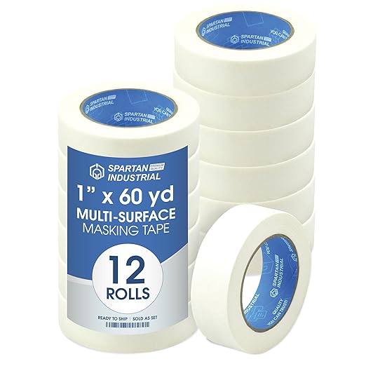 Spartan Industrial - 1" X 60 yd Masking Tape for Labeling, Packing, Art Projects, and More - 12 Craft Tape Rolls, 5.5 Mil