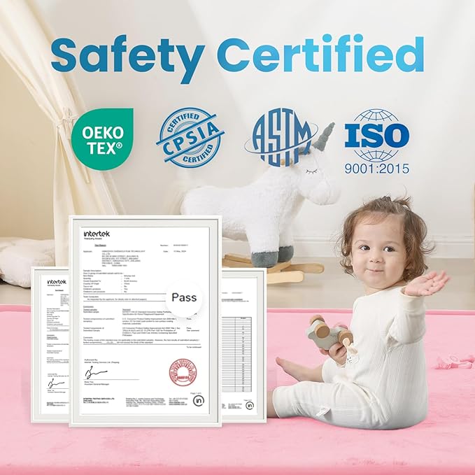 1.3" Thick Baby Play Mat for Floor, 79x79 Large Foam Tummy Time Mat, Padded Support Soft Plush Nursery Rug for Infant Kids Toddler Crawling Kick Activity (Pink)