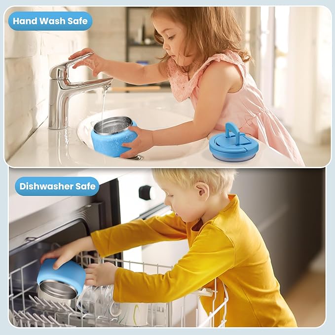 Soup Thermo for Hot Food Kids 13.5oz Lunch Containers with Buckle Lid Wide Mouth Hot Food Jar Vacuum Insulated Stainless Steel Bento Box Leakproof with Spoon(Blue)