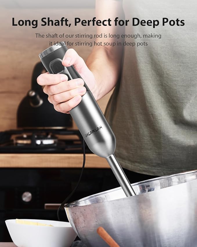 1000W Powerful Immersion Blender Handheld, 2025 New Update Hand Blender with 25-Speed and Heavy-Duty Copper Motor, 4 in 1 Hand Mixer with Chopper, Whisk, Beaker and Wand Silver