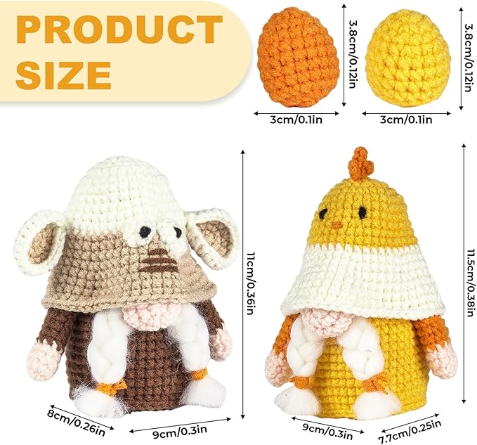 RoseFlower Crochet Kit for Beginners, Crochets Starter Kits with Step-by-Step Video Tutorials, DIY Craft Knitting Crochet Animals Set for Kids Adult - 2 Pack Chicken Sheep