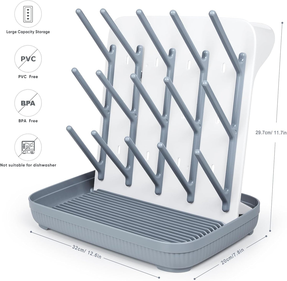 Termichy Baby Bottle Drying Rack: Vertical Bottle Dryer Rack Holder with Brushes Set- Drying Rack & Nipple Scrubber-Space Saving Standing Drying Rack for Baby Bottles and Pump Part Cleaning