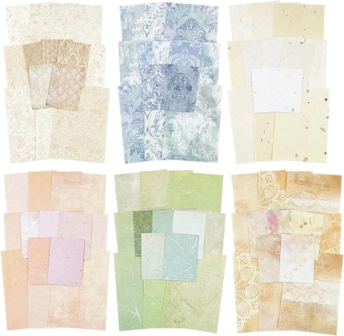 Vintage Floral Scrapbook Paper Set, 150 PCS Textured Craft Paper Kit with Glue Tape for Journaling, Scrapbooking, DIY Crafts, and Art Supplies