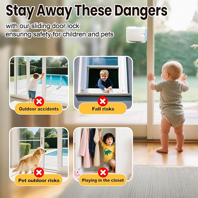 Sliding Door Lock 2 Pack, Child Safety Lock For Sliding Glass Doors, Easy To Install, Keeps Your Baby Out Of Danger, For Sliding Glass Doors, Sliding Windows, Sliding Closets, Etc (Blue)
