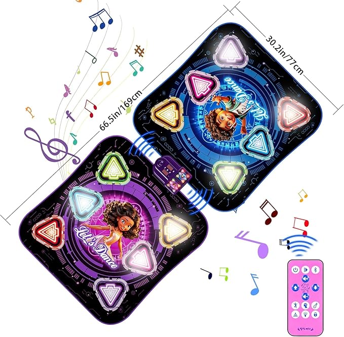 Dance Mat, 2025 Rechargeable Light-Up 2-Player Opposing Dance Pad with Bluetooth, 12-Button Music Dancing Toy, Christmas Birthday Gift for 3-12 Year Old Boys Girls