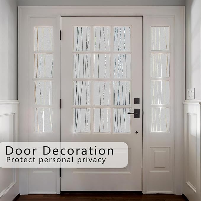 Finnez Window Privacy Film Decorative Frosted Window Cling Privacy Film for Glass, Non-Adhesive Heat Anti-UV for Home Office Living Room, Irregular Stripe Patterns, 35.4 x 118.1 Inches