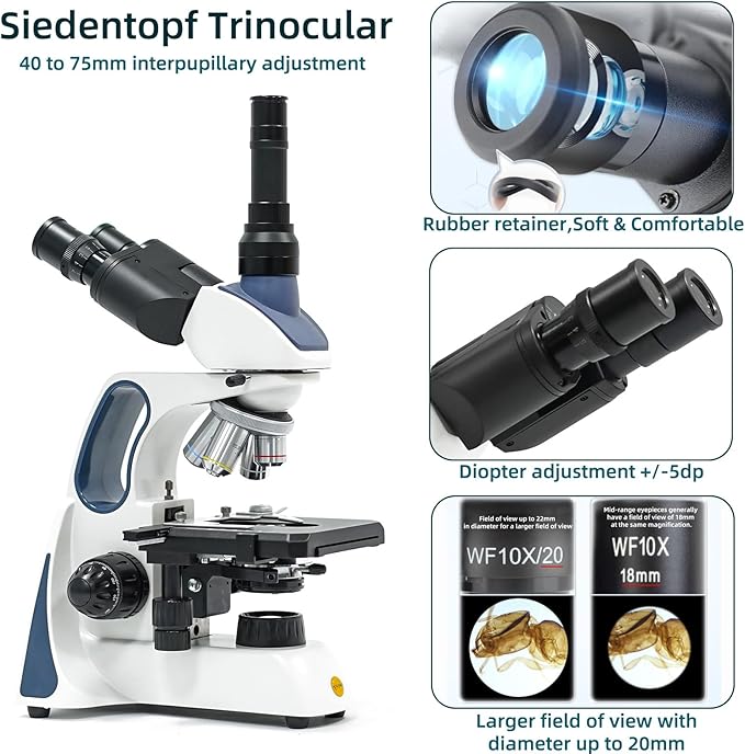 SWIFT SW400 Infinity-Corrected Trinocular Compound Microscope, 40X-2500X, Wide-Field 10X/25X Eyepieces, Infinity Achromatic Objectives, Brightfield, Double-Layer Mechanical Stage