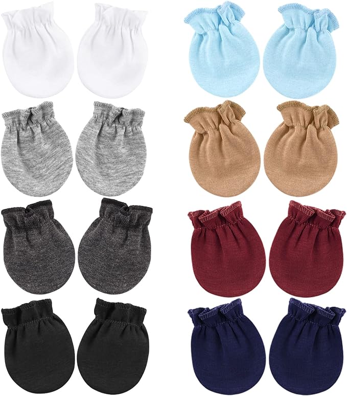 BQUBO Newborn Infant Toddler Mittens No Scratch Cotton Elastic Wrist Gloves Hypoallergenic for 0-6 Months Baby Boys Girls