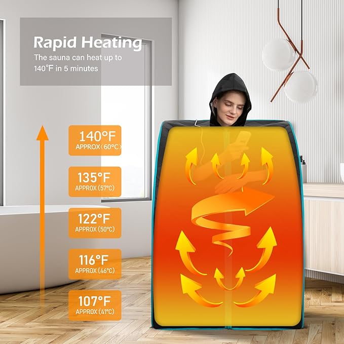 Smartmak Far Infrared Portable Sauna with Hat, 2 of 660nm Red Light Therapy for Knees Recovery, Personal Full Body Home SPA Tent, Separate Heating Foot Pad and Upgraded Folding Chair, 140 ℉