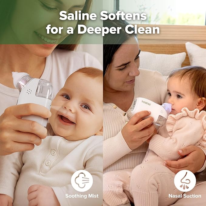 Haakaa Nasal Aspirator for Baby, 2-in-1 Electric Baby Nasal Aspirator with Sprayer – Baby Nose Sucker, Nose Sucker for Baby – 5 Adjustable Suction Levels up to 65kPa, Quiet, Music & Lights