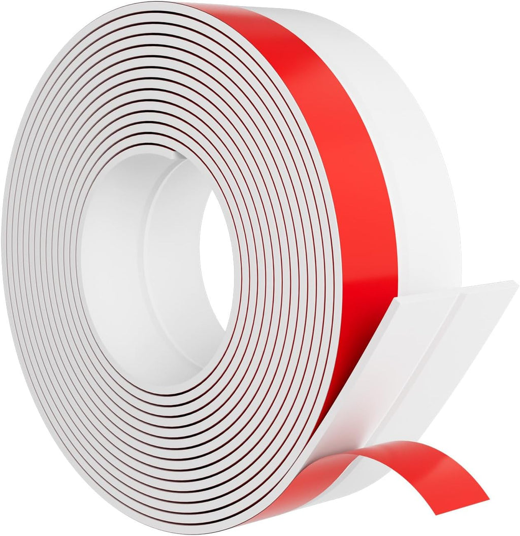 Heavy-Duty 20 ft x 1 in Weather Stripping, Door Draft Stopper Silicone Seal Strip for House and Glass Shower Doors for Collision and Side Gaps of Door and Windows, White