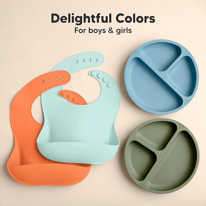 KeaBabies 2-Pack Silicone Baby Bibs for Eating - Sturdy Food-Grade Silicone Bibs for Babies Girl, Boy, Large Food Catcher, Clean & Put On Easily, Waterproof Toddler Feeding Essentials (Amaze)