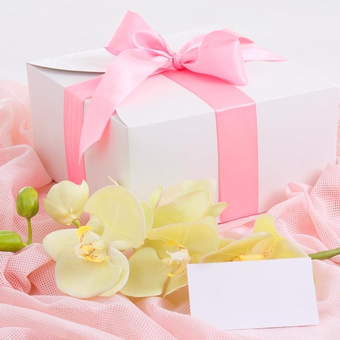 LIUYAXI Pink Stain Ribbon, 1" X Continuous 50 Yards, Double Faced Fabric Ribbon Perfect for Gift Wrapping Wedding Birthday Party Chair Sash Christmas Hair Floral Craft Sewing