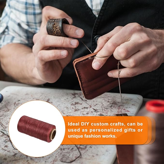 MECCANIXITY Waxed Thread,197 Yard 1mm 210D Flat Wax Thread Polyester Waxed String for Leather Sewing Hand Weaving Book Binding Home Decoration,Wine Red
