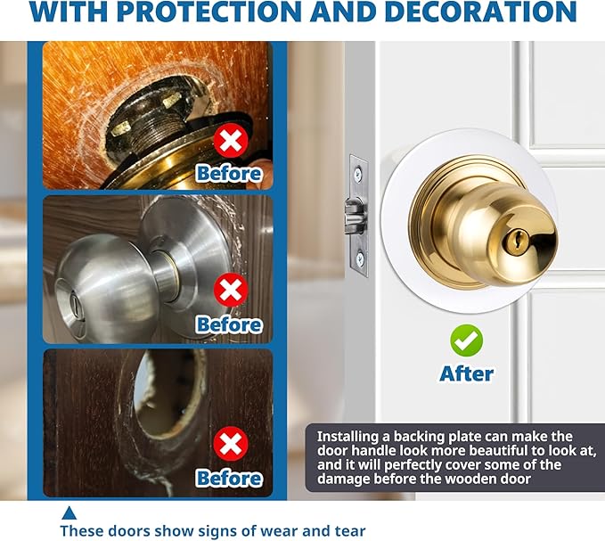 2 Pcs Upgraded Door Knob Plates with Double-Sided Tape –Thick Stainless Steel Scar Plates for Deadbolts & Knobs, Durable Door Lock Hole Covers for Fixing Loose Knobs and Damaged Areas(White)