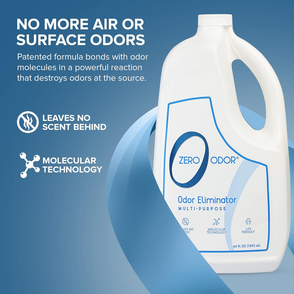 Zero Odor - Multi-Purpose Strong Odor Eliminator for Home, Office, Car, Bathroom, Hotel, Room Deodorizer, and Odor Neutralizer 64oz Refill, 2-Pack