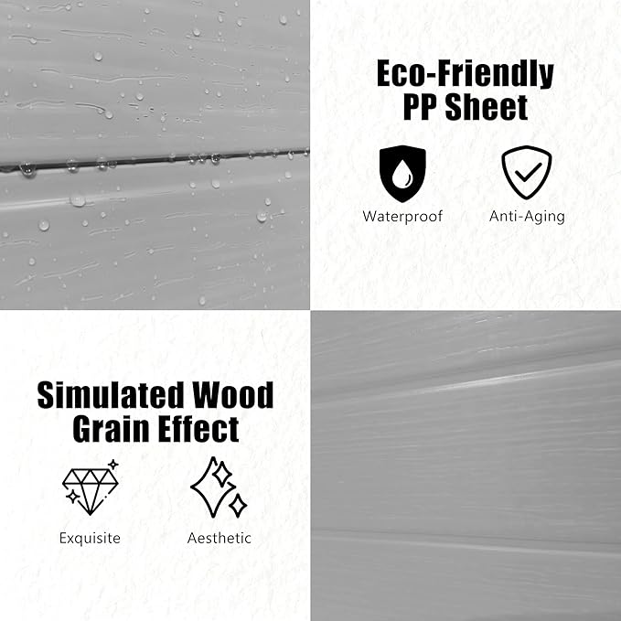 Outdoor Shed 5x3/6x4/7x7/8x6/8x10/8x12 FT, 15MM Thick PP Resin Plastic Shed with Lockable Door & Floor - Waterproof Plastic Tool Shed for Bike, Garbage Can, Backyard, Patio ﻿ ﻿ (Grey, 8x6FT)