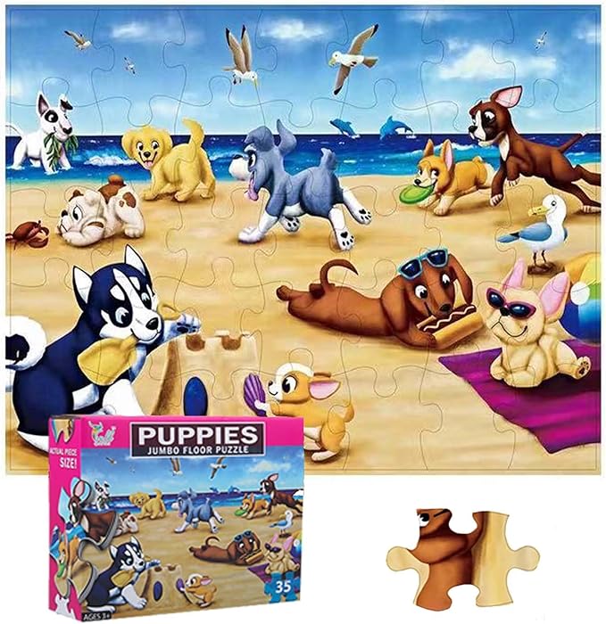 Jumbo Floor Puzzle for Kids, Large Jigsaw Puzzles 35 Piece for Kids Ages 3-5,Preschool Learning & Education Toys, Gifts for 4-8 Year Old Boys and Girls (Dog Animals)