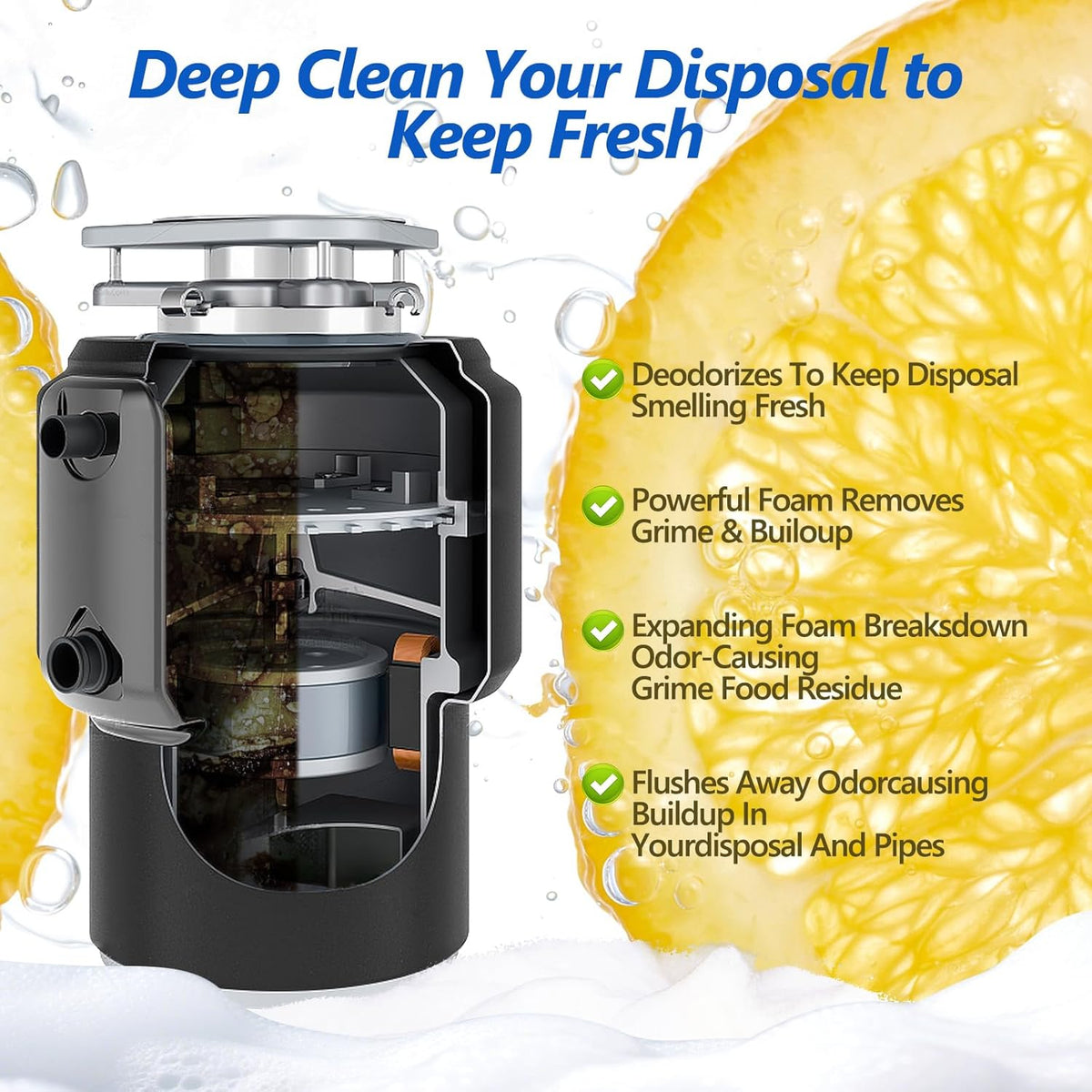 Garbage Disposal Cleaner Deodorizer Tablets 26Pack,XL Powerful Foaming Kitchen Sink Cleaners- Fresh Lemon Scented Disposal Cleaner, Natural Drain Garbage Disposer Cleaning- 1 Year Supply