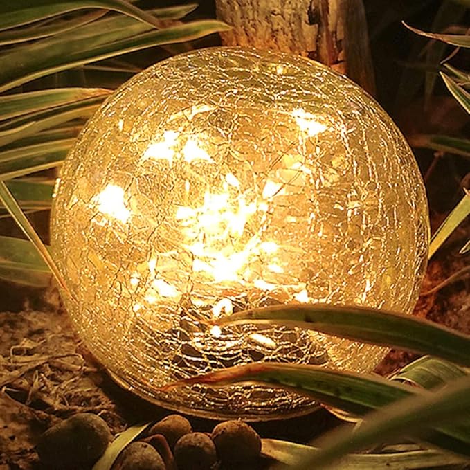 TOMEX Solar Garden Lights, Cracked Glass Ball Waterproof Warm White LED for Outdoor Decor Decorations Pathway Patio Yard Lawn, 1Pack (3.9")