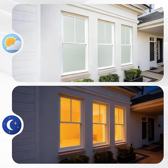 Borsky Frosted Glass Window Film - Static Cling, 96% UV Blocking Non-Adhesive Privacy Window Film, Removable Window Cling with Day & Night Privacy for Bathroom Home Office, 17.5 x 393.7 Inches, Pure
