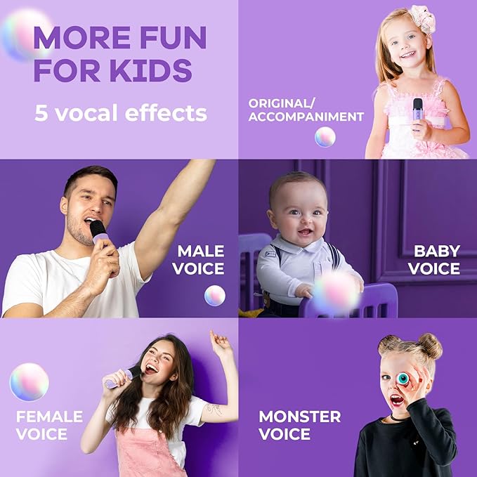 YLL Mini Karaoke Machine with 2 Wireless Microphones, TOP Kids Gifts for Girls Ages 3, 4, 5, 6, 7, 8, 9,10,11,12 +Year Old, 4-12 Years Old Birthday Toy Gift for Girls Boys Party (Purple)