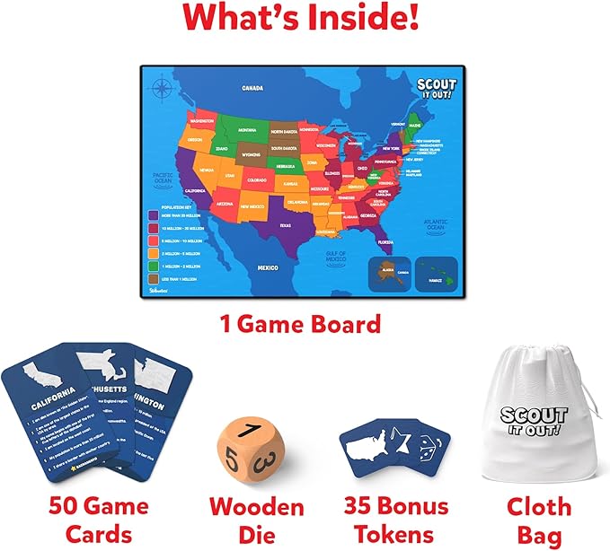 Skillmatics Board Game - Scout It Out 50 States, Guessing & Trivia Game for Families, Educational Toys, Card Games for Kids, Teens and Adults, Gifts for Boys and Girls Ages 7, 8, 9 and Up