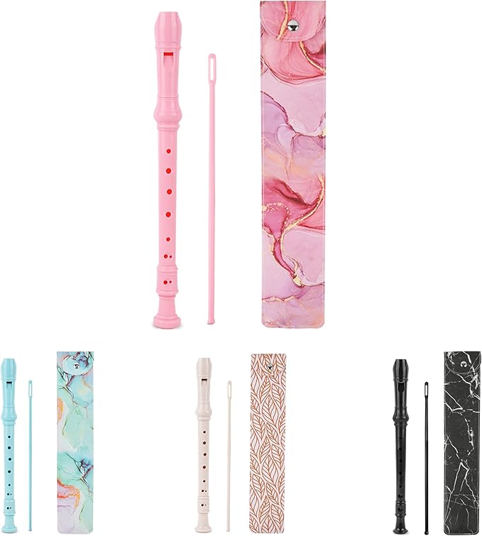 Recorder Instrument for Beginner Kids Adults,8-Hole Soprano Descant Recorder Music Flute with with Cleaning Rod & Leather Case For School Student Home Entertainment(2-Pink Splash-ink)