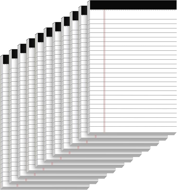 10 Pack of Legal Pad Writing Pads 5" x 8" Notepad 80gsm Recycled Paper Small Legal Pads 25 Lines Note Pads Perforated Legal Pads 30 Sheets Double-Sided Printing Legal Pads for School, College, Office