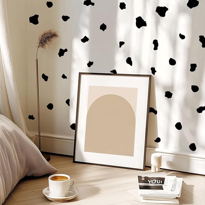 YouRfocus Farmhouse Cow Print Wall Decals | 6 Sheets of Black Vinyl Peel and Stick Wall Stickers for Bedroom, Living Room, Bathroom | Wall Decor for Home, Cars, Cups