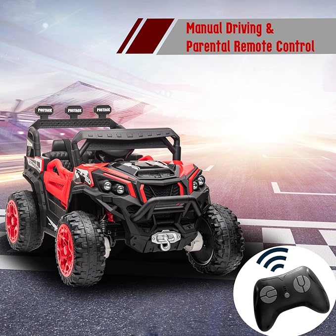 Electric UTV for Kids, 24V Riding Cars for Kids Ages 4-8, Battery Operated Car with Remote Control for Parent, Children Car with Bluetooth 3 Speeds LED Lights Storage Trunk, Red