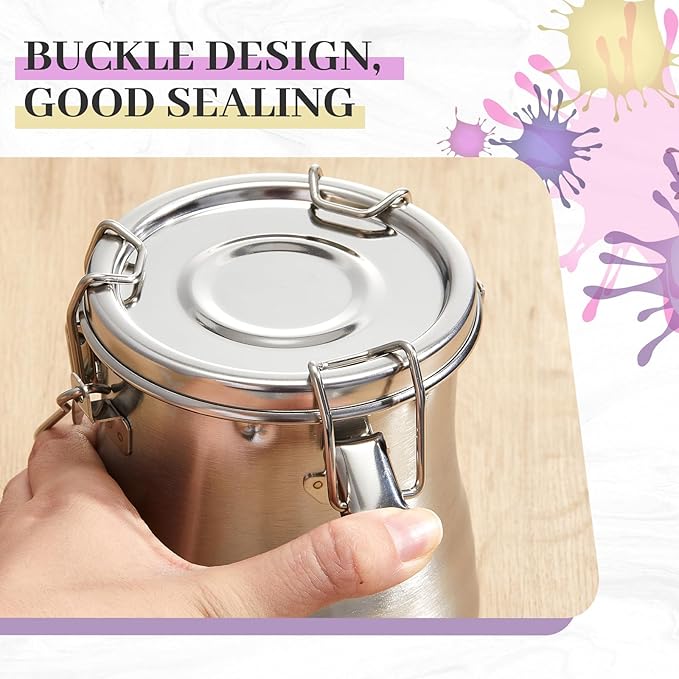 2 Pcs Paint Brush Cleaner Set Airtight Stainless Steel Double Dipper Palette Cup Portable Paint Brush Washer Holder for Oil Cleaner Kits (Large)