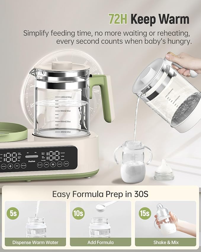 Feekaa Multifunctional Baby Bottle Warmer, Steamer and Dryer, 44oz Baby Formula Kettle Combo, Bottle Warmer for Breastmilk with Temperature Control, Water Warmer for Baby Formula, Electric Milk Warmer
