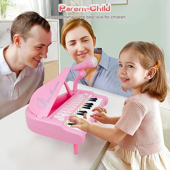Love&Mini Pink Piano Toys for 1+Years Old Girls First Birthday Gifts Toddler Piano Music Toy Instruments with 24 Keys and Microphone