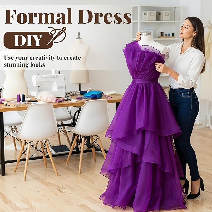 Sheer Fabric 60" x 1 Yards (3 ft) Organza Fabric by The Yard for DIY Wedding Decorations Craft Projects Party Backdrops Bows (Purple)