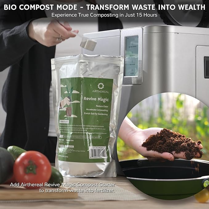 Airthereal Revive R800 5L Smart WiFi Electric Kitchen Composter - Odorless, Self-Cleaning, 3 Modes for Efficient Composting, Reduces Food Waste by 90%, App-Connected for Carbon Footprint Data