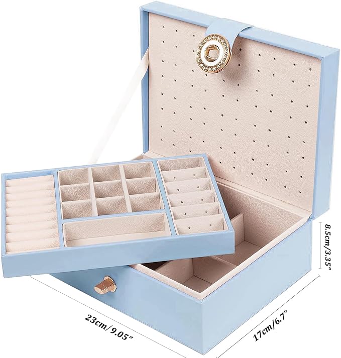 Girls Jewelry Box Earring Holder Organizer for Girls Jewelry Organizer Box Stud Earrings Organizer for Girls Womens Blue Jewelry Box for Earrings and Necklaces Rings Stud Earrings Box for Teen
