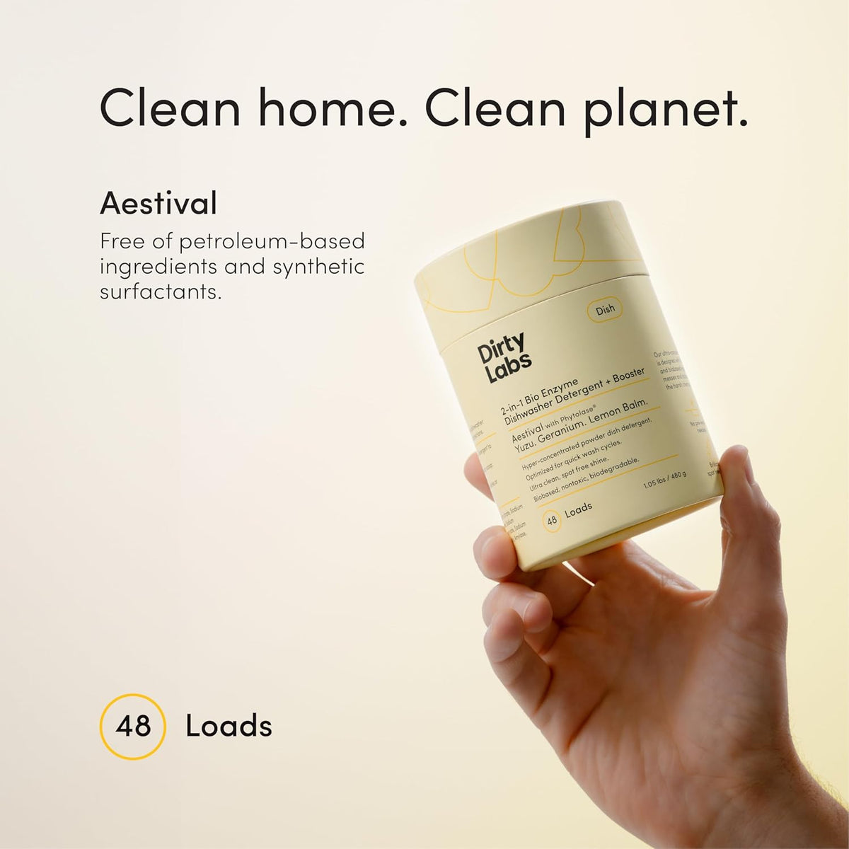 Dirty Labs | Dishwasher Detergent and Booster | Aestival Scent | 48 Loads (1 lb) | Ultra Clean, Spot Free, Quick Wash Optimized | Hyper Concentrated