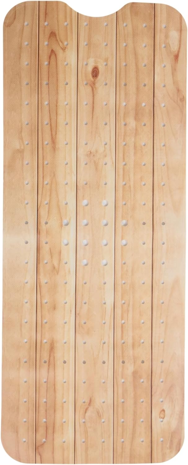 ENKOSI Bath Mat – PVC Large 40 x 16 Inch Non-Slip Bathtub Mat with Secure Suction Cup Grip & Drain Holes – Extra Long Bathroom Shower Mat for Tub and Shower Floors with Wood Print Design (40x16 Wood)