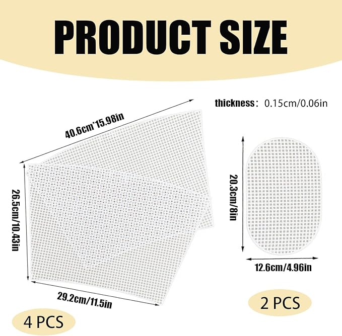 2 Sets Crochet Bag Canvas Sheets, Clear Mesh Plastic Canvas Sheets for Crochet Bucket Bag Making, Embroidery, Acrylic Yarn Crafting Projects (White)