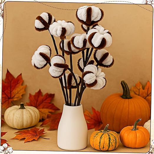 DaisyInner 700 Pcs Halloween Fall Pipe Cleaners Craft Bulk Pastel Chenille Stems Flower DIY Gradient Colored Fluffy for School Classroom Thanksgiving Christmas Party Supplies(White,Brown)