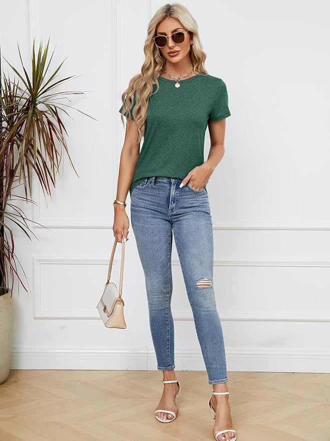 Soft Short Sleeve Shirts for Women, Crew Neck T Shirts for Women Loose Fitting Lightweight Top Basic Tee Shirt