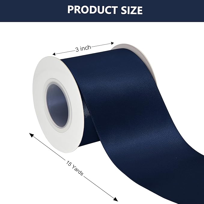 Navy Blue Satin Ribbon 3 Inch X 15 Yards Solid Color Double Faced Ribbons Perfect for Crafts Wedding Decor Bow Making Arts Sewing and More