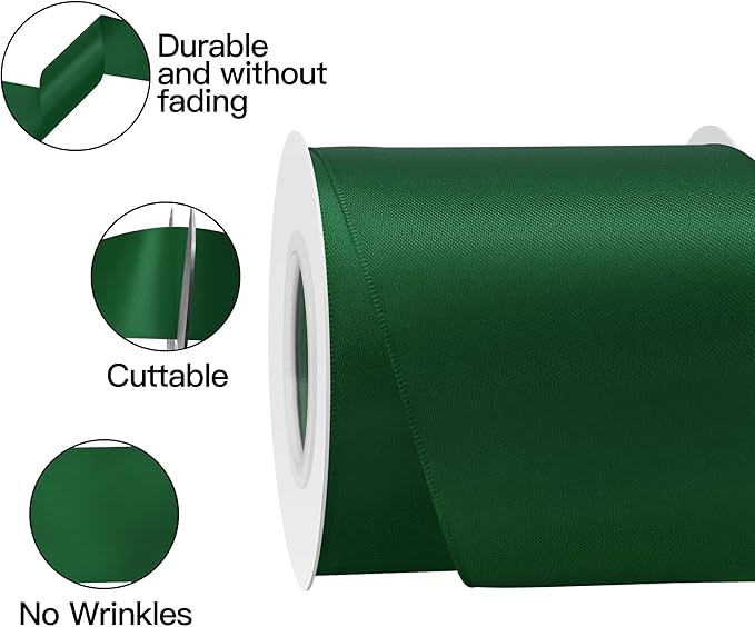 Forest Green Satin Ribbon 3 Inch X 15 Yards Solid Color Double Faced Ribbons Perfect for Crafts Wedding Decor Bow Making Arts Sewing and More