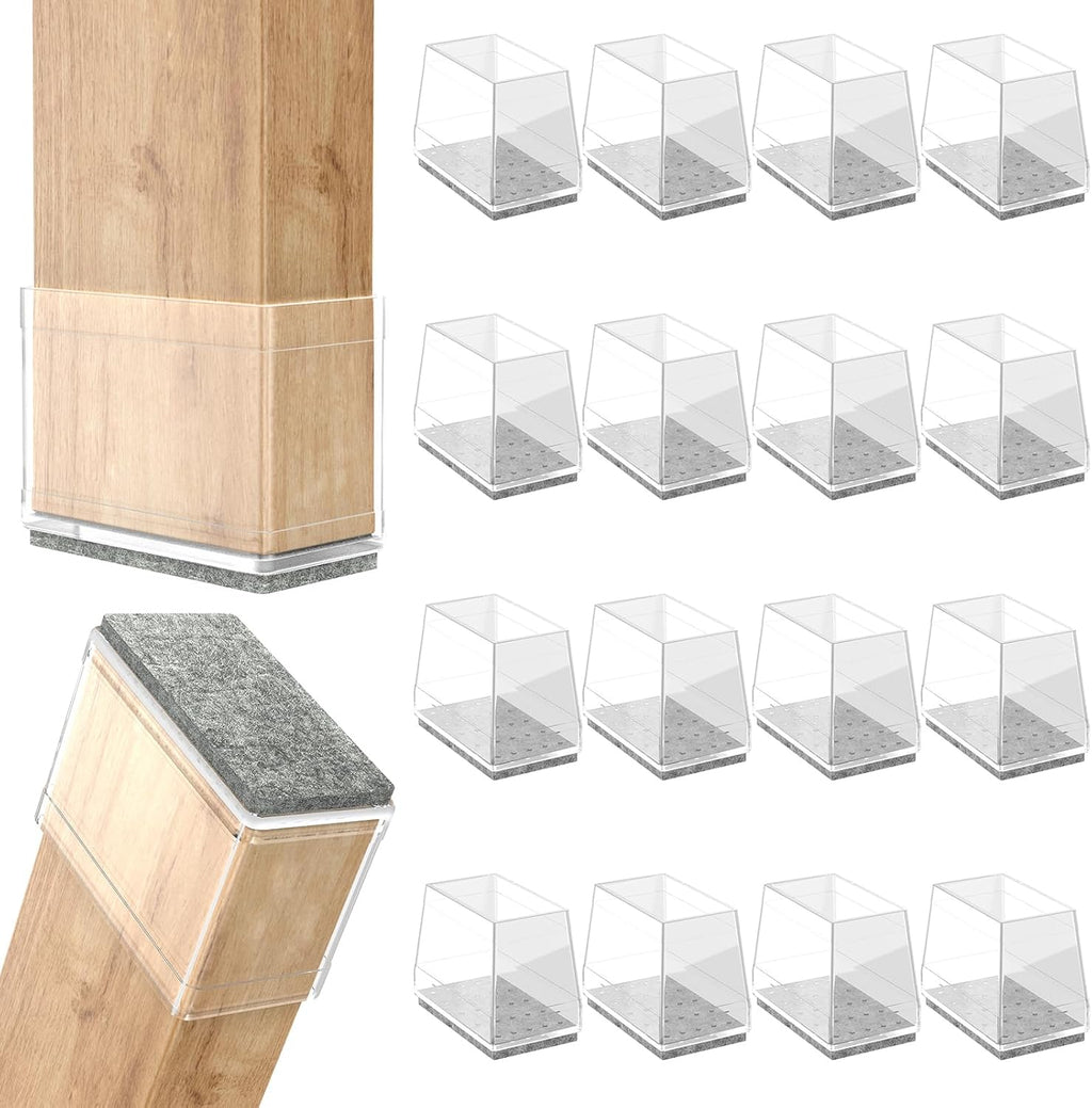 Rectangle Chair Leg Protectors for Hardwood Floors,16 PCS Silicone Covers to Protect Wood Tile Floors Felt Pads Furniture Leg Caps Reduce Noise. Easy to Move.(Clear,1 x 2.5 Inch,Rectangular)