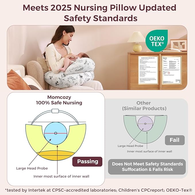 Momcozy Pioneering Safety Fence Nursing Pillow for Breastfeeding- Wider Feeding Pillows for More Support for Mom & Baby- Easier Nursing & Hand Free- Fit for All, Removable Cotton Cover