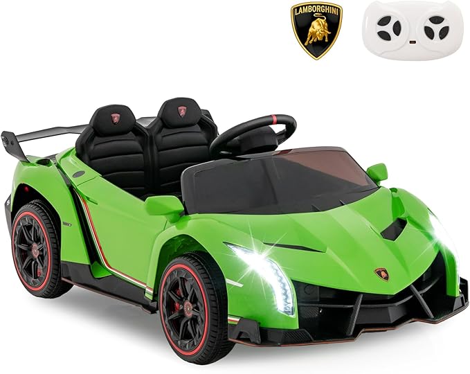Costzon Ride on Car, Lamborghini Licensed 12V Battery Powered 4WD Sports Car with Remote Control, 3 Speeds, Hydraulic Doors, LED Lights, Towing Wheel, Horn, Music, Electric Vehicle for Kids Aged 3-8