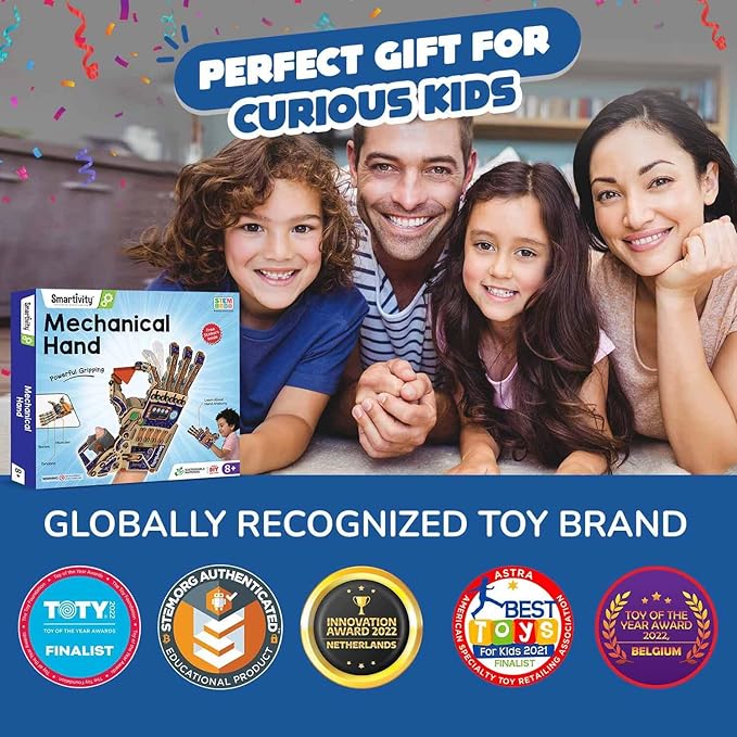 Smartivity DIY Robotic Mechanical Hand STEM Toy for Kids 8-9-10-11-12-13-14 Years Old | 2024 Parents Choice Award Winner I Birthday Gift for Boys & Girls | Engineering Kit for 8-14 Years Old